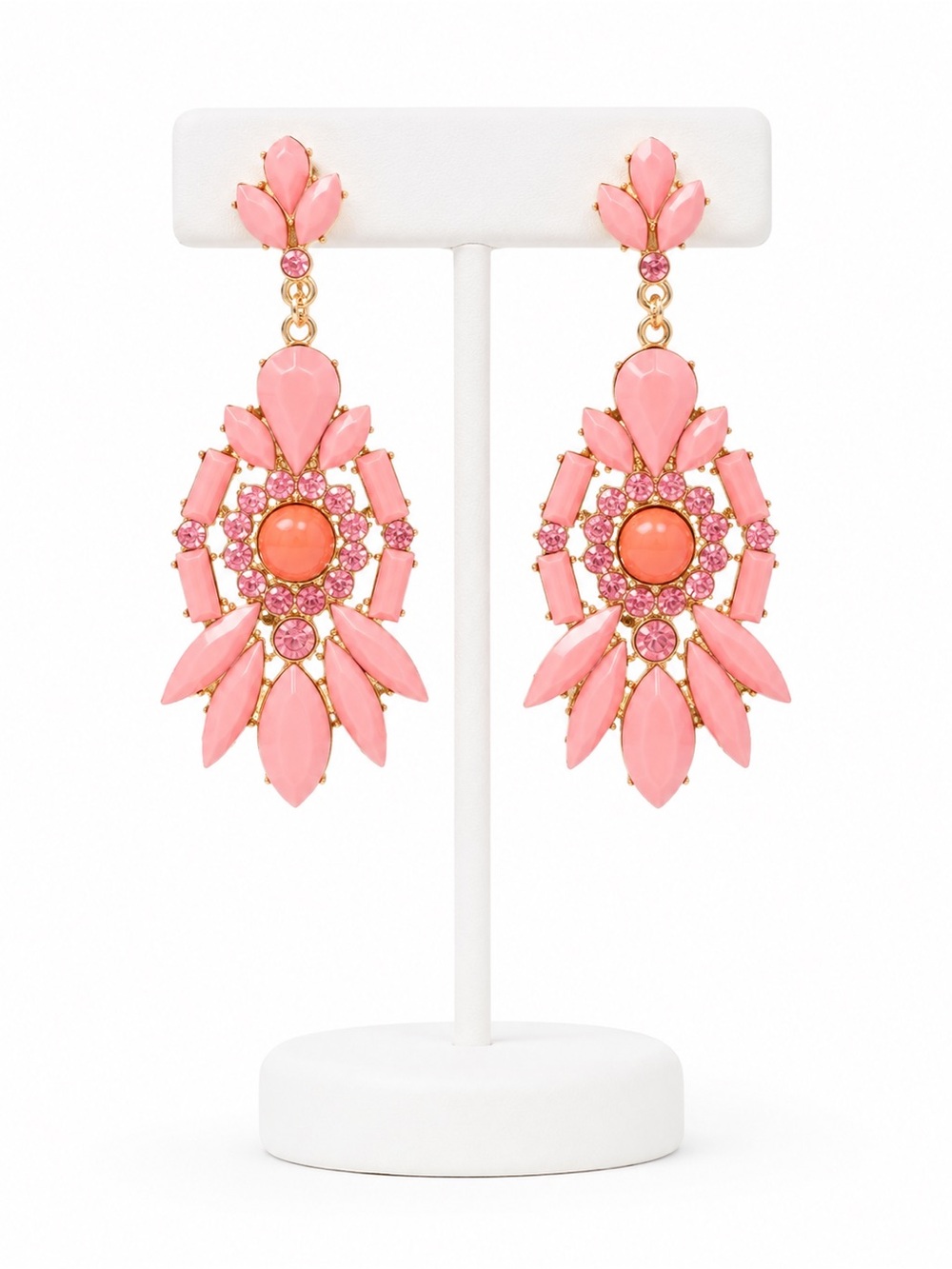 Pink gem chandelier earrings